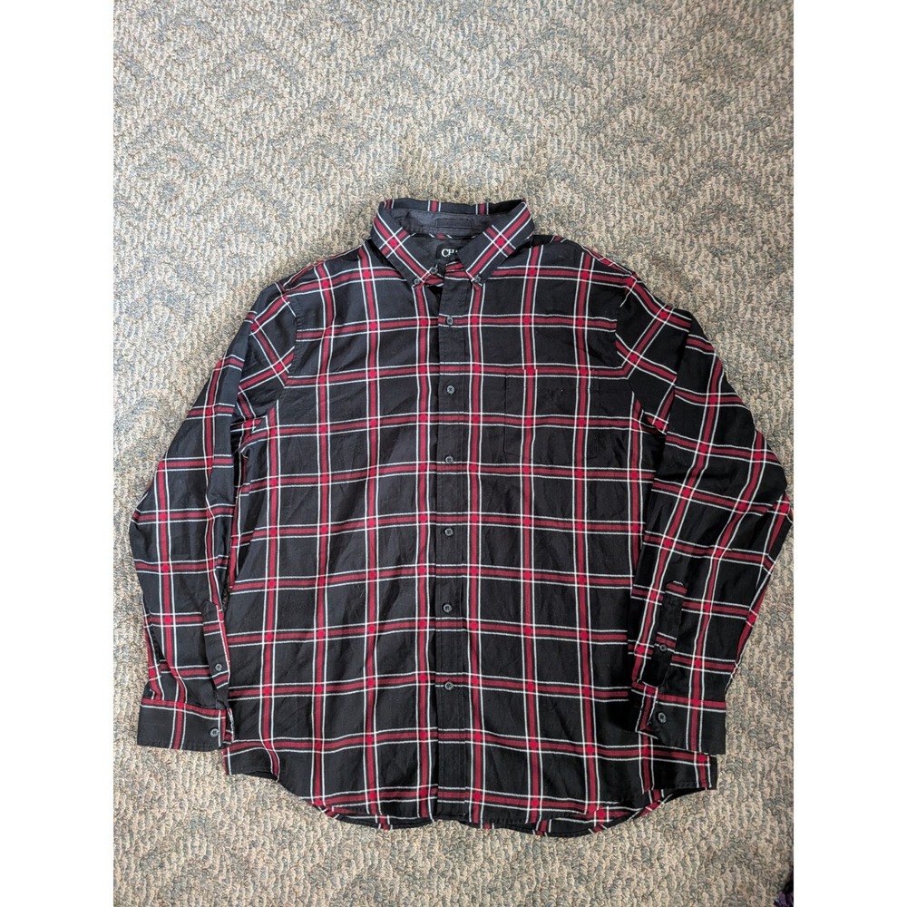 Chaps Mens XXL Black Red Plaid Long Sleeve Button Down Shirt Cotton Blend